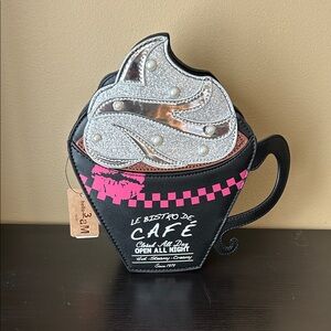 Cafe Themed crossbody coffee cup with Silver and Black Accents